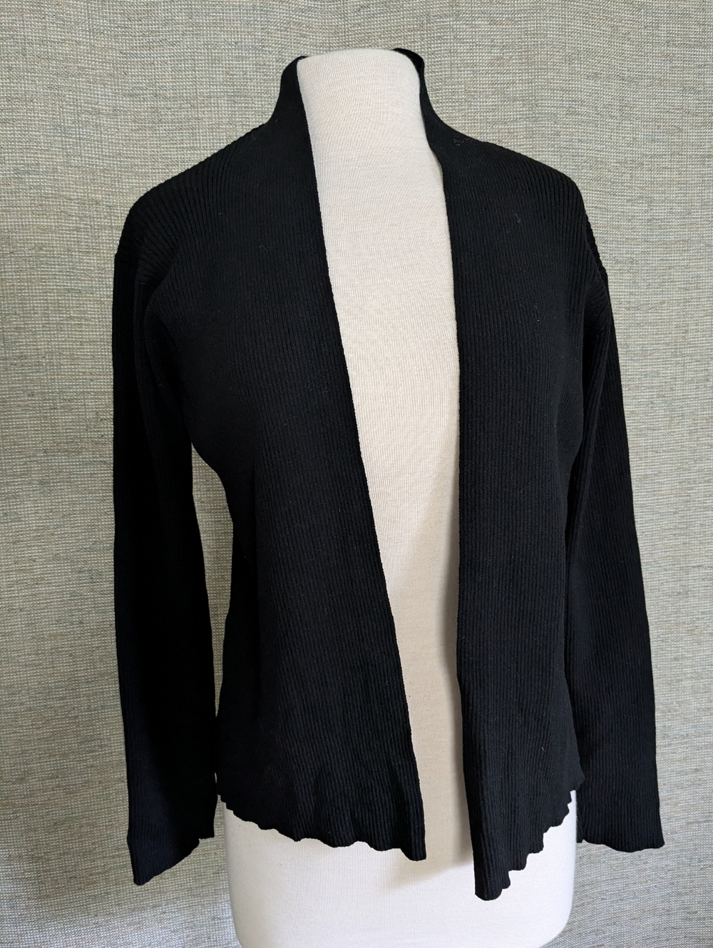 Eileen Fisher Ribbed Open Front Cardigan Black Petite Med